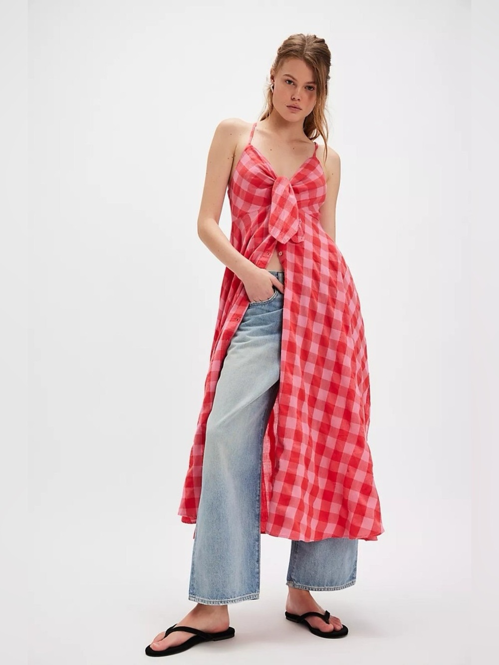 Free People Via Midi Dress – Red Gingham – XS